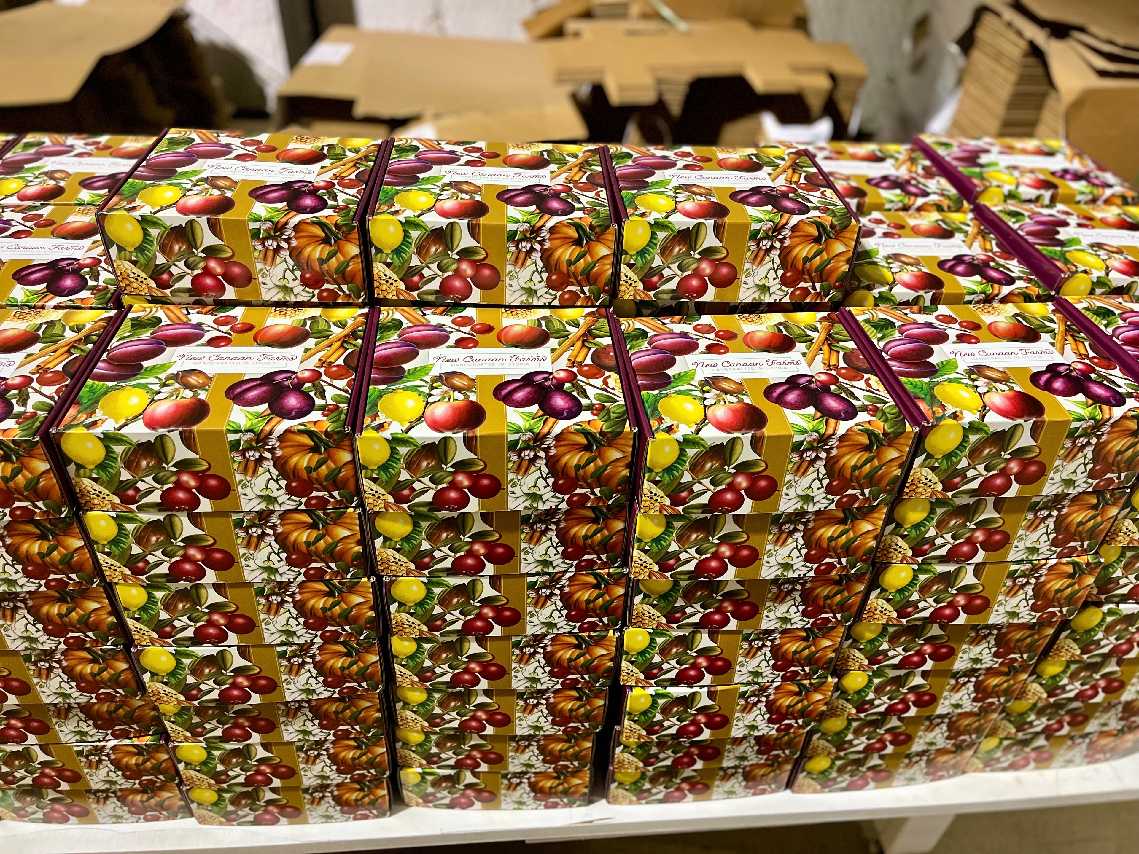 Stack of New Canaan Farms gift boxes